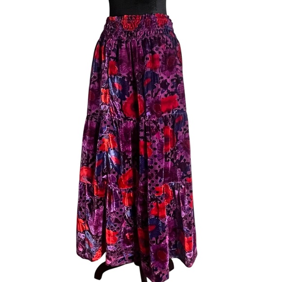 Nina Pace for Anthropologie Velvet Burnout Maxi Skirt Purple Red Floral Size S - Picture 2 of 14